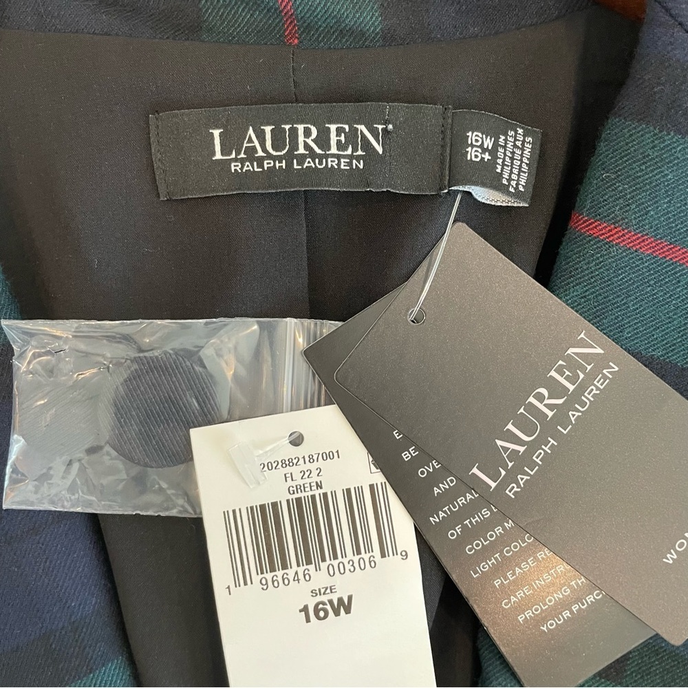 Lauren Ralph Lauren Tartan Plaid Blazer Jacket Wool Blend Bullion Patch 16W NWT - Picture 12 of 15